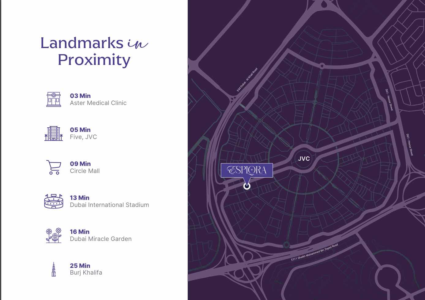 Esplora Residences location in JVC, Dubai